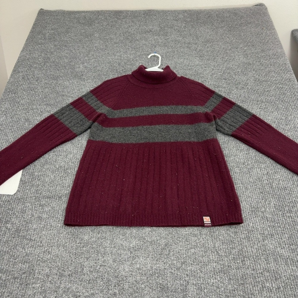 Vintage Uright Sweater Mens XL Burgundy Grey Lambswool Striped Turtleneck Retro